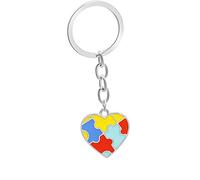 VNEWSCHI Autism Awareness Colorful Cartoon Keychain Heart Puzzle Love Help Raise Autism Awareness Key Chains Cute Key Rings Jewelry Gift