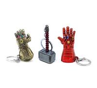 VNFLY 3-Pack Nano Gauntlet Keychain Infinity Gauntlet Keychain Mjolnir Key Chain Thor Hammer Keychain Key Ring