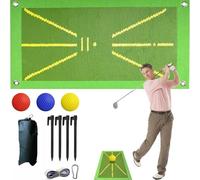 VNHATY 10pcs Golf Mat Practice Mat Set with Black Drawstring Bag Indoor and Outdoor Hitting Mat Training Aid For Swing Detection, Rubber and Bead Path Visual Feedback