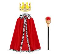 VNHATY 3pcs King and Queen Makeup Set Cloth Crown Gold 90cm Children's Red Cape Cloak Scepter Gold Red Suitable for Halloween Masquerade Role Play Theme Party