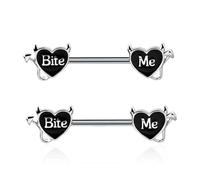 VNIDJGB 1 Pair Heart Devil Letter Nipple Rings,14G Trendy Love Heart Nipples Piercing Bars,Stainless Steel Black Hearts Devil Letter Nipple piercing Jewellery,for Women Lady Body Nipples Piercing