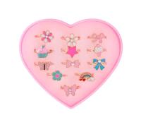 VNIDJGB 12 Pcs Kids Rings, Princess Heart Shape Box Rings for Girls, Rainbows and Cakes Adjustable Little Girl Kids Jewellery, Childrens Jewellery for Birthday Gift, Pretend Play Dress, Friendly Gift