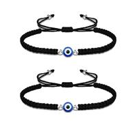 VNIDJGB 2 Pcs Evil Eye Bracelet,Couples Blue Evil Eye Bracelet,European Blue Eyes Beads Bracelets,Ethnic style black bracelet,Friendship Bracelets,for Women Men Girls Boys Couples And Friend(Black)