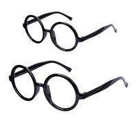 VNIDJGB 2 Pcs Round Glasses,Black Round Glasses No Lenses,Plastic Black Glass Frame,Retro Wizard Kids Fancy Dress Fake Glass,for Kids Adult Cosplay Fancy Dress Party Magic Theme Dresses Accessory.