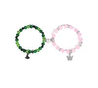 VNIDJGB 2 Pcs Wicked Friendship Bracelet, Witch Hat & Crown Matching Bracelet, Crystal Matching Wicked Bracelets, for Movie Fans Friend Couple Girls Teenage Women Party Dress Accessories(Green, Pink)