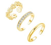 VNIDJGB 3 Pcs Gold Toe Ring,Daisy Flower Gold Toe Rings for Women,Adjustable Flowers Diamond Foot Accessories,Open Band Design Foot Jewelry Costume Accessories,for Christmas,Women Girls,Party Favors