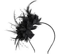 VNIDJGB Black Fascinator for Women,Flower Mesh Feathers Fascinator Clip,Elegant Ladies Beaded Feather Fascinators Clip,for Weddings Parties Garden Tea Party,Birthday Party,Daily Wear(Black)