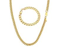 VNIDJGB Mens Sturdy Gold Chain Necklace Bracelet,Mens Jewellery Necklace,Stainless Steel Men Chain,for Fancy Dress Hip Hop,Rapper,Gangster Costumes,Unisex Fancy Dress Billionaire Boy Accessory(3mm)
