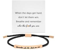 VNIDJGB Remember Who F The You Are Strength Motivational Bracelet,Gold Women Adjustable and Braided Clasp String Motivational Bracelet, Clasp String Bracelets for Family Friends Women Girls Black