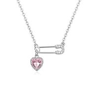 VNIDJGB Safety Pin Necklace,Heart Pendant Necklace,Adjustable Crystal Love Paper Clip,Silver Heart Pendant for Women,Fashion Jewellery Gifts for Women Girls Birthday Anniversary Y2K Jewlery Gifts