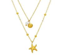 VNIDJGB Shell Seashell Necklace Chain for Women,Starfish Seashell Pearl Pendant Charm,Ocean-Inspired Beach Alloy Metal Necklace,Woman Summer Holiday Surfer Starfish Necklaces Jewelry Long Chain