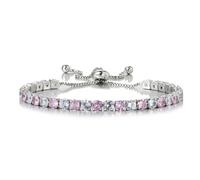 VNIDJGB Silver Tennis Bracelets for Women, Adjustable Slider Crystal Tennis Bracelet, Pink Zirconia Ladies Bracelet With 3 mm Crystal, Birthday Gifts for Mum Sisters Girlfriend(Pink)