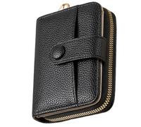 VNIDJGB Small Purses for Women,Compact PU Leather Ladies Wallet,Bifold Small Wallet with Zipper,Multiple Card Purses for Women,Roomy Cash Bill Compartment,Coin Pocket with ID Window (Black)