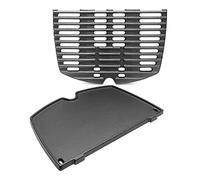 Vnierxful Cast Iron Griddle Plate for Weber Q100, Q1000, Q1200, Q1400 Series, 2-Pack Grates with Grill Brush, 32 x 21.6 cm, Ribbed Cooking Surface