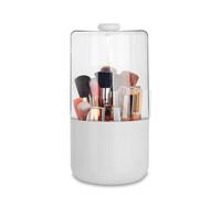 VNIMTI Make Up Brushes Storage Covered Makeup Brush Holder Organizer with Lid Rotating Dustproof for Vanity Countertop (Ash Whtie)