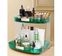 VNIMTI Skincare Organiser Beauty Cosmetics Makeup Organizer Shelf,Large Capacity,Make Up Storage Perfume Stand for Bathroom,Bedroom Dressing Table, Vanity,Corner Countertop Tray (2 Tiers-Green)