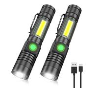 Vnina Rechargeable Tactical Flashlight, USB Magnetic Flashlights with COB Flash Light - 4 Models, Zoomable, Waterproof, LED Tactical Flashlight High Lumen Bright for Indoor Outdoor Camping 2 Pack