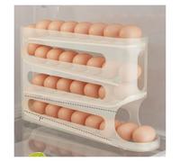 VNJUGF 4 Layers Automatic Rolling Egg Holder Rack Fridge Egg Storage Box Container Kitchen Refrigerator Egg Dispenser Fridge Organizer wanglan(Ivory)