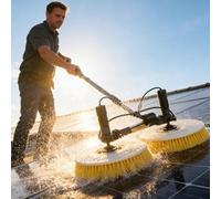 vnmudzeo Double Head Water Fed Solar Brush,25.6in Wide Electric Rotary Solar Brush,11.5ft 18ft 24.6ft Telescopic Pole,Automatic Spray,for Windows Glass 3.5m(11.5ft)
