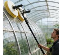 vnmudzeo Electrical Solar Panel Cleaning Machine,3.5m 5.5m 7.5m Water Fed Telescopic Pole,Dual Head Solar Glass Cleaning Equipment,65cm Brush Width 5.5m(18ft)