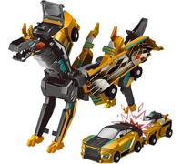 Vnnigmn Dinosaur Collision Transforming Car, 2 In 1 Magnetic Cars Transform into Dinosaur Toys for Kids Toddler Fun Deformation Robot Dino Car Christmas Birthday (Gold)