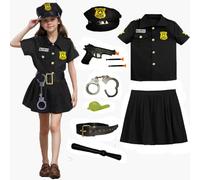 VNNOPG Girls Policewoman Costume Police Officer Costume For Girls Cop Uniform Cosplay Halloween Dress Up Set with Hat,M