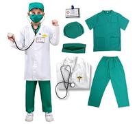 VNNOPG Kids Doctor Costume Doctors Nurse Outfit Set Child Role Play Costumes Fancy Dress Up Playsets with Lab Coat，Stethoscope，Mask and Scrubs Costume(120)