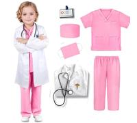 VNNOPG Kids Doctor Costume Doctors Nurse Outfit Set Child Role Play Costumes Fancy Dress Up Playsets with Lab Coat,Stethoscope,Mask and Scrubs Costume,Pink(140)