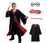 VNNOPG Wizard Costume Black Cape Magic Cloak Wizard Robe Magician Costume Cosplay with Magic Wand Glasses Tie Necklace Scarf,155