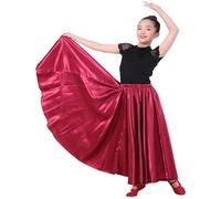 VNOEVW Girls Satin Full Dancing Circle Long Flowy Dance Skirt for Belly Dance, Flamenco, Classical & Folk Dance, Dark-red, 14-18 Years