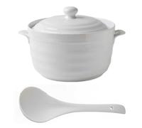 Vnook 2.2L Ceramic Soup Tureen with Lid and Ladle Set White Serving Bowls, for Restaurant Home Kitchen Decoration