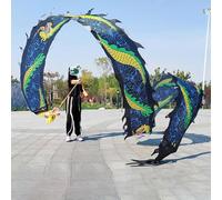 Vnook 3D Colorful Dragon Poi Park Flowy Rainbow Satin Dragon Poi, Flinging The Dragon Spiral Practice Ribbon Streame With Head For Youth/Adult/Seniors(Nero,10m)