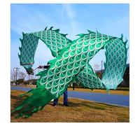 Vnook Dance Ribbon Dragon Poi, Juggling Dragon Toy with Scales, 3D Colorful Kite Silk Flowy Spinning & Shaking Poi Outdoor Fitness Games for the Garden/Park/Beach(Green,10m)