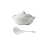 Vnook Double Handle White Ceramic Tureen Soup Ceramic Round White Dish Casserole/Clay Pot/Earthen Pot/Ceramic Cookware with Lid Heat-Resistant,1200ml