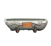 Vnook Rectangular Bonsai Pot Rustic Planter with Drainage Holes & Non Slip Base for Indoor & Outdoor Use, Size: 23.5 x 9 x 7 cm, Color: One Color