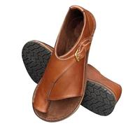 Vnook Women's Orthopedic Open Toe Leather Sandals - Flat Sole Bonnie Shoes, Casual Corrector Slingback for Beach (Brown, 5 UK)