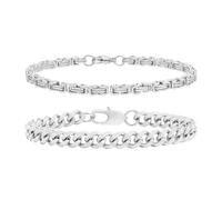VNOX 2 Pcs Chain Bracelet for Men Women - Sturdy Stainless Steel Curb Width Cuban Link Chain Bracelet Set for Men Women,6.5/7/7.4/8.2/9 Inches, 6.8, Stainless Steel, no gemstone
