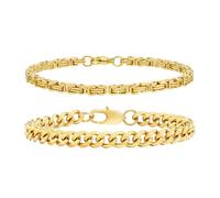 VNOX 2 Pcs Chain Bracelet for Men Women - Sturdy Stainless Steel Curb Width Cuban Link Chain Bracelet Set for Men Women,6.5/7/7.4/8.2/9 Inches, 8 inch, Stainless Steel, no gemstone