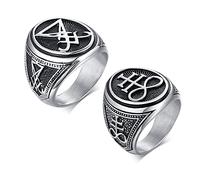 VNOX 2PCS Satanic Cross Rings Set Seal of Satan Signet Rings Stainless Steel Punk Biker Ring for Men Religious Jewellery Gift,T 1/2
