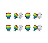 VNOX 4 Pairs Gay Lesbian Pride Rainbow Ear Round Hoop Stud Earring for Gay & Lesbian Pride, Stainless Steel