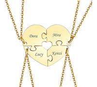 VNOX 4pcs Customize Personalised Broken Heart Necklace/Friendship/Love Family Heart Puzzle Matching Couple Pendant Necklaces for Lover Friend BFF,Stainless Steel Jewellery,Free Engraving