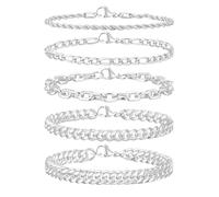 VNOX 5/7 Pcs Chain Bracelet for Men Women - Sturdy Stainless Steel Curb Width Cuban Link Chain Bracelet Set for Men Women,6.5/7/7.4/8.2/9 Inches, no gemstone