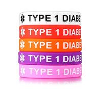 VNOX 5Pcs a Set Silicone Type 1 2 Diabetes Medical Alert ID Bangle Bracelet,7.5", Stainless Steel Silicone, not known