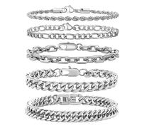 VNOX 5PCS Bracelet for Women Trendy Simple Chunky Stackable Stainless Steel Rope/Figaro/Paperclip/Cuban Chain Link Bracelets Set for Women,7 Inches
