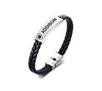 VNOX Addison Disease Bracelet Stainless Steel Leather Medical Alert Bracelet Star of Life Medical Leather Bracelet for Men Women,Adjustable