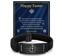 VNOX American Flag Cross Bible Verse Bracelet for Men Teen Boys Kids Stocking Stuffers,Religious Christian Jewelry Mens Easter Valentines Baptism Birthday Gift Ideas, no gemstone