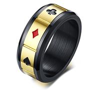 VNOX Black Stainless Steel Enamel Spades Heart Club Diamond Poker Ring Playing Cards Spinner Ring Game Jewelry For Men,Size P 1/2