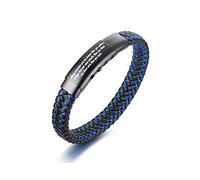 VNOX Bracelet for Men Inspirational Mantra Engraved Aways Remember You are Braver, Blue Braided Leather Adjustable Cuff Bangle Bracelets Encouragement Motivational Gift for Mens Boys