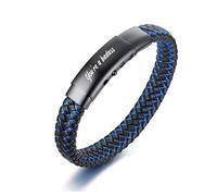 VNOX Bracelet for Men Inspirational Quote Engraved You're A Badass, Blue Braided Leather Adjustable Cuff Bangle Bracelets Encouragement Motivational Gift for Mens Boys
