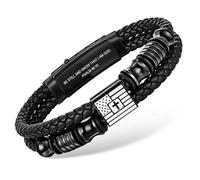 VNOX Cross Bracelet for Men - Double-Row Braided Leather Faith Bible Verse American Flag Bracelets for Men Jewelry Gift Religious Baptism Easter Gifts for Young Men Teenage,Adjustable Wristband, no